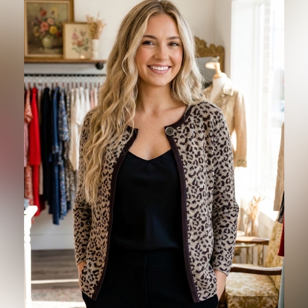 NWT Jones New York leopard print one button cardigan size S new with tags Y2K - Picture 7 of 13